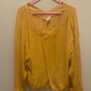 Mustard waffle knit slouchy shirt